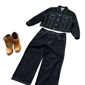 Men's Denim Jacket And <b>Pants</b> Set Oversized Loose Fit Full Length Solid Color Turn-<b>down</b> Collar Button Fly Casual Style - Product Image 5