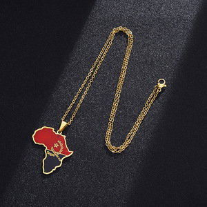 Collier pendentif <span class=keywords><strong>carte</strong></span> d'Afrique en acier inoxydable, collier pendentif émail Afrique pour hommes - Product Image 6