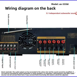 Профессиональный 5.1-канальный усилитель динамического спектра 600 Вт, мощный домашний сабвуфер AV-555BT, металлический корпус, входы USB/AUX - Product Image 4