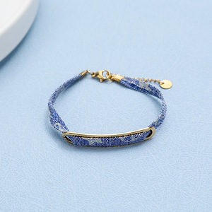 ファッションブレスレット エスニックスタイル 花柄布とステンレススチール 金メッキブレスレット 女性男性用 ハンドメイドジュエリー - Product Image 4