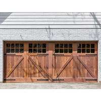 Puerta de Garaje Clásica Americana de Madera Sólida, Puerta Batiente de Aluminio y Caoba Personalizada con Ventanas