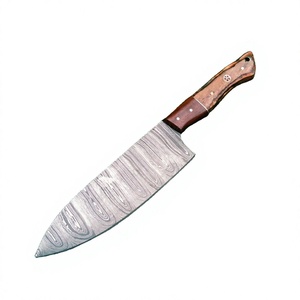 Couteau de chef Santoku professionnel en acier japonais Damas, manche pleine longueur en bois de Pakka, étui en cuir, écologique - Product Image 1