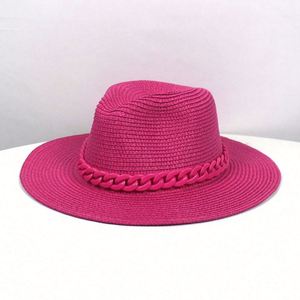 Chapeau de paille d'été pour femme, style jazz, panama, fedora, avec chaîne, pour la plage, vente en gros - Product Image 1