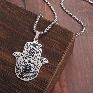 Accessoire spirituel festif du Ramadan, œil maléfique du Ramadan et motif islamique, bijoux en acier inoxydable, collier main de Hamsa du Ramadan - Product Image 2