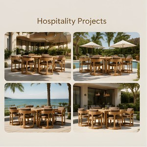 Muebles de Terraza de Madera Maciza Natural, Juego de <span class=keywords><strong>Mesa</strong></span> <span class=keywords><strong>y</strong></span> <span class=keywords><strong>Sillas</strong></span> de Madera de Teca para <span class=keywords><strong>Playa</strong></span>, Almacén, Hotel - Estilo Panel - Product Image 2