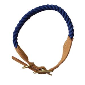 Classic Leather Dog <b>Collar</b> with Brass Buckle and Blue Rope Design for Medium Breeds - Product Image 2