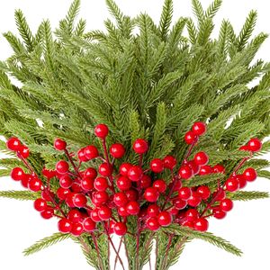 Bouquet de branches de pin artificielles Hua Liang 30cm-100cm Baies rouges Décoration de Noël - Product Image 1