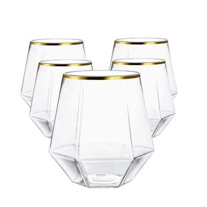 Durable 9oz 12oz 14oz Gold Rim Diamond Classic Reusable PP <b>Plastic</b> Wine for Whiskey <b>Glasses</b> - Product Image 1