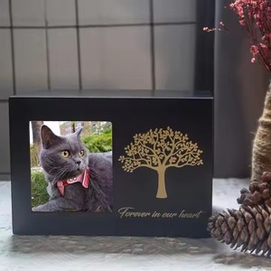 Urnas animais para gato Pet cremação caixa Urnas gato preto feito de madeira para cinzas - Product Image 3