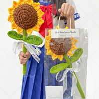 Nouveau bouquet de fleurs artificielles en velours fait main au crochet, tournesol et rose, pour la décoration de la maison et les cadeaux de mariage