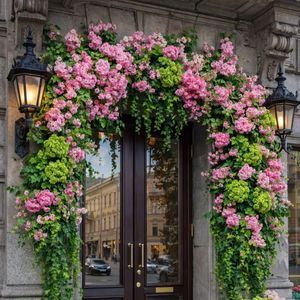 Pink <b>Artificial</b> <b>Flower</b> Arrangement Climbing Vine Faux Rose Garland Door Entrance Decor Wedding Event Display - Product Image 1