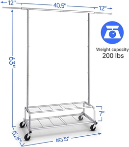 Porte-vêtements robuste de qualité commerciale, armoire à vêtements roulante <span class=keywords><strong>sur</strong></span> <span class=keywords><strong>roulettes</strong></span> et étagères inférieures - Product Image 2