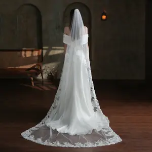 SLBRIDAL Ein schicht ige Spitze Blume Braut schleier Mit Kämmen Hochzeits schleier Hochzeits kleidung Zubehör Für Braut Mariage Frauen