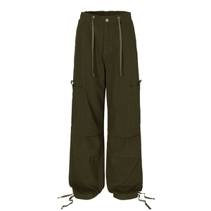 Mode armée vert Cargo pantalon hommes de haute qualité taille élastique plissé conception jean droit personnalisé hommes Baggy cheville pantalon à bandes