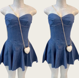 Viviblook C428DS01 Denim trajes elegantes verano Casual plisado Denim vestido Sexy Mini Bodycon vestido 2024 - Product Image 1