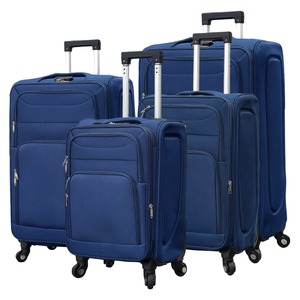 Classic Blue Polyester Luggage Set 4 <b>Wheels</b> 20/24/28 Inch Lightweight Travel <b>Suitcase</b> with Zipper Closure and Soft Handle - Product Image 1