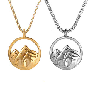 Collar de acero de titanio de estilo chino, colgante de montaña dorado y plateado para hombres, amuleto de juramento de amor SP949 - Product Image 2