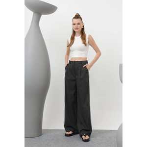 Pantalones Anchos Luna de Cintura Alta, Crepé Antiarrugas, Color Marrón Beige, Pantalones para Mujer - Product Image 5