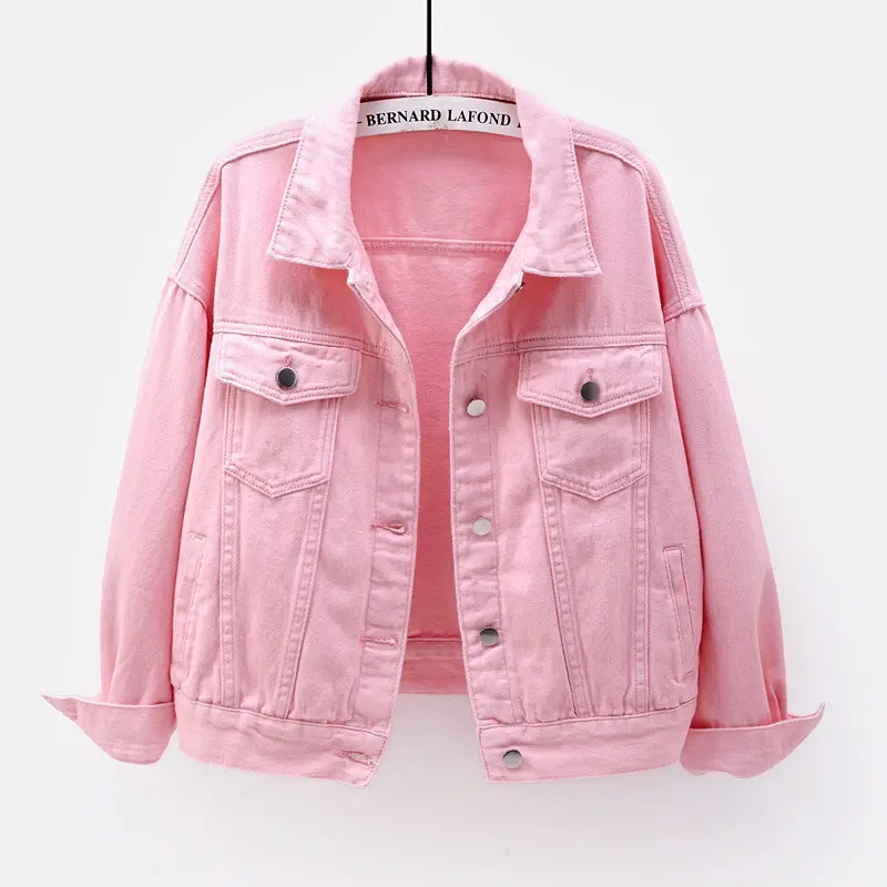 Women's Denim Jacket Autumn Short Coat Pink Jean Jackets Casual Tops Purple Yellow White Loose Tops Lady Outerwear Ladies INS