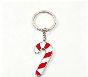 Llavero de metal con forma de bastón de caramelo navideño, llavero de aluminio con acabado esmaltado, decoración para regalo navideño - Product Image 2