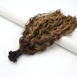 Extensiones de Cabello <span class=keywords><strong>Rizado</strong></span> Indio Natural con Punta Plana, Venta al por Mayor para Salones, Alta Calidad, Muchos Colores Disponibles, Cabello con Punta Plana de Doble Trama - Product Image 2