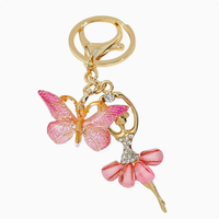Porte-clés Ballerine Papillon en Émail avec Strass, Breloque de Sac Fille Danseuse en Cristal, Fermoir Mousqueton, Cadeau pour Spectacle de Danse ou Fête