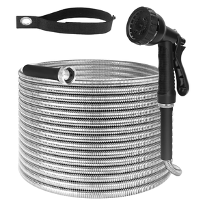 Tubo Da Giardino In Acciaio Inox 304 Da 7,6 M - Leggero E Flessibile, Con 2 Ugelli (7 Modalità + Pompiere), Antigroviglio, Resistente Ai Raggi UV