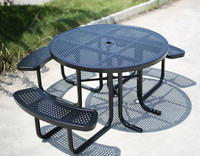 Mesa de pícnic para Discapacitados de acero perforado comercial al aire libre con Banco restaurante fuera del parque mesa de comedor de metal y juego de sillas