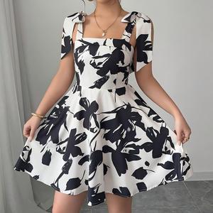 Robe courte élégante pour femmes, imprimé floral intégral, décontractée, écologique, respirante, printemps été automne, impression numérique - Product Image 1