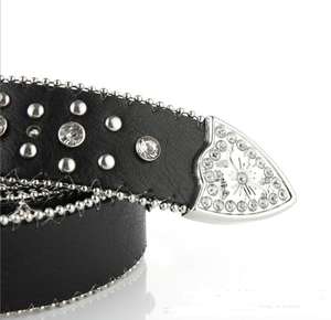 Cinturón Ecowalson con remaches cruzados, hebilla grabada, decoración de diamantes de imitación, pantalones vaqueros de Hip Hop PU, cinturones Punk Western Cowboy Cowgirl - Product Image 5