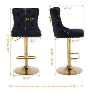 Tabouret de Bar Moderne <span class=keywords><strong>en</strong></span> Velours Carré Fait Main Hauteur Réglable avec Base Chromée pour Hôtel Salle à Manger Maison Bar Salon - Product Image 3