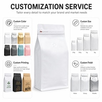 Sac d'emballage pour grains de café avec logo personnalisé, valve unidirectionnelle, fond plat, fermeture éclair, 200g 500g 1kg 5lb, qualité alimentaire