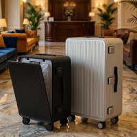 Valise de voyage d'affaires en alliage d'aluminium-magnésium épaissi avec roues pivotantes, serrure TSA, ouverture frontale et poignée télescopique - 20/24 pouces