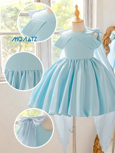 Affascinante Abito da Festa per Bambine in Raso Azzurro con Fiocco Decorativo e Strascico, <span class=keywords><strong>Abbigliamento</strong></span> per Bambine, Vestito per Compleanno - Product Image 2