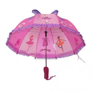Sombrilla de encaje recta con estampado de bailarina de Ballet de 17 pulgadas para niños, paraguas con forma de zapatos de dibujos animados, mango largo