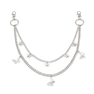 โซ่คาดเอว จี้รูปผีเสื้อแบบกลวง โซ่โลหะสองชั้นสำหรับกางเกง สไตล์ฮิปฮอป พังก์ สำหรับใส่ทุกวัน ทำจากโลหะผสมสังกะสี - Product Image 5