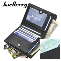 Dompet Pria Baellerry Custom Logo PU, Dompet Kartu Kredit Multi-slot, Dompet Koin, Dompet Pendek Pria, Dompet Pendek Modis dengan Resleting, Tas Kartu Multi-slot