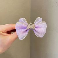 Barrette latérale en tulle et strass avec nœud couronne tridimensionnel pour enfants et filles, accessoires de cheveux de mariage