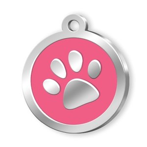 Targhetta identificativa rotonda con stampa di zampa rosa per cani e gatti - Product Image 1