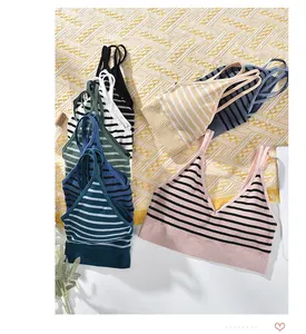 OEM ODM Custom logo size Double shoulder straps V-neck triangle fixed cup striped Bralette chest wrap seamless Tops tube bra