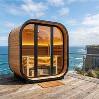Pengiriman Cepat Rumah Sauna Kaca Panorama Tradisional Ukuran Besar dari Kayu Cedar Merah dengan Pemanas Listrik Harvia 6KW untuk Dijual