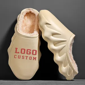 Wholesale Plush Flame Sole Sports Warm Winter Print Cotton Slides Sandals Slippers Logo Custom Womens Mens