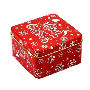 छोटे आकार वर्ग चाय टिन डिब्बे कस्टम क्रिसमस शैली कुकी धातु पैकेजिंग बॉक्स