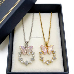 قلادة جديدة على الطراز الفرنسي بتصميم دائري مزين بالزهور والفراشات للنساء، لطيفة وحلوة، راقية، أنيقة، سلسلة ترقوة فاخرة خفيفة الوزن - Product Image 5