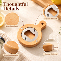 Ouvre-bouteille rond en bois de hêtre avec insert métallique et poignée en bois pour bière, soda, bouchon couronne, bar à domicile, cuisine, restaurant, cadeau