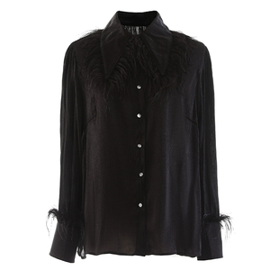 Camicetta estiva di lusso <span class=keywords><strong>con</strong></span> bottoni di diamanti per donna camicia primaverile Casual a maniche lunghe <span class=keywords><strong>con</strong></span> <span class=keywords><strong>piume</strong></span> per occasioni da ufficio - Product Image 1