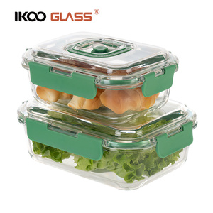 IKOO Bpa Free Freezer Safe Glass Containers Borosilicate Glass Lunch Box With Plastic Lids And Time Record