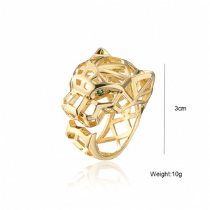 패션 펑크 스타일 중공 표범 반지 조절 18K 골드 구리 도금 힙합 남성 - Product Image 6