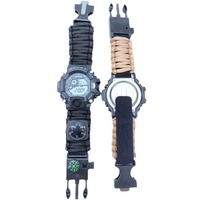 Bracelet de survie tressé d'extérieur avec sifflet de secours, boussole, allume-feu, couteau multi-outils et montre d'escalade étanche