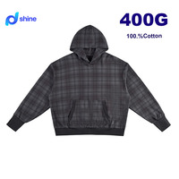 Sweat-shirt unisexe 400G en coton épais 100% pour homme, style universitaire vintage à carreaux, coupe oversize, streetwear, fabrication OEM